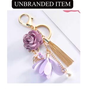 BAG CHARM/KEY CHAIN: Lavender Cloth Flower Pearl Pendant Keychain, NWOT